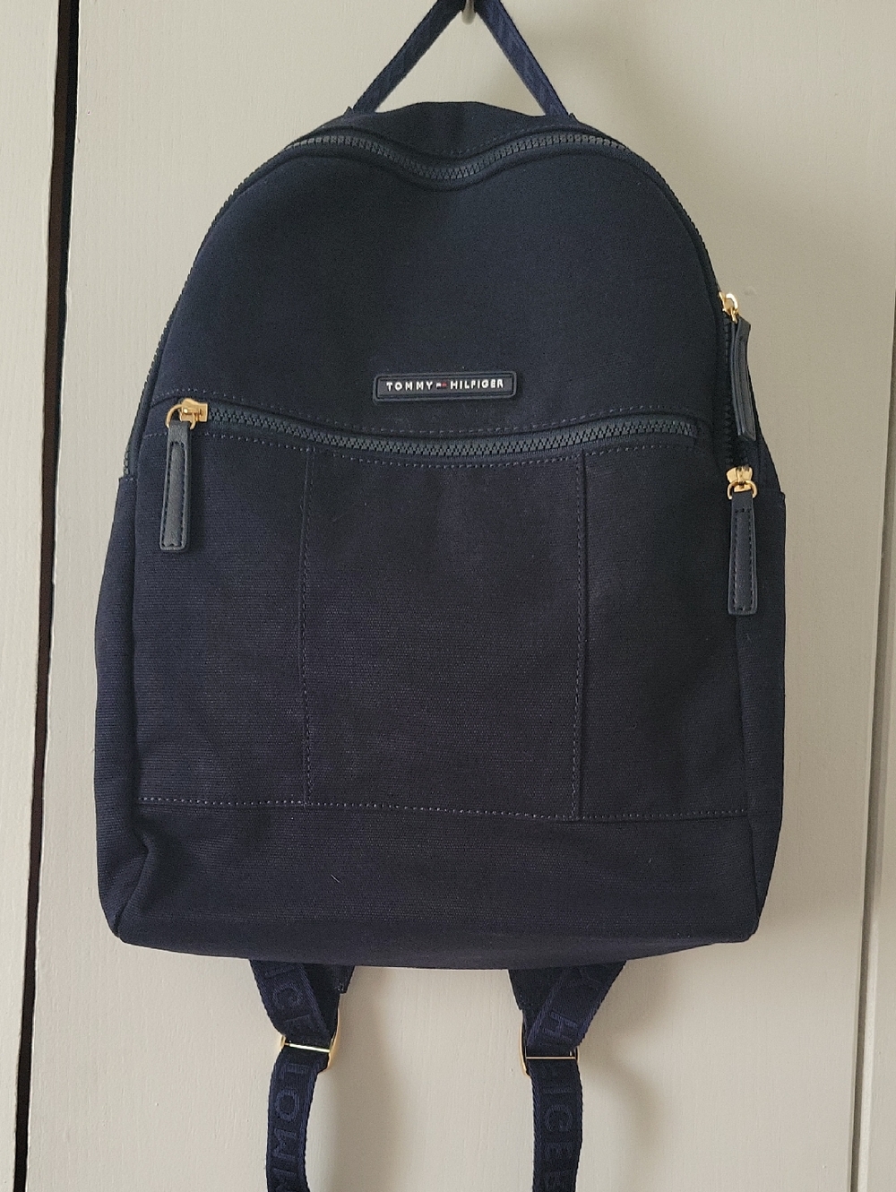 Tommy Hilfiger Dark Navy Canvas Backpack with Gold Hardware